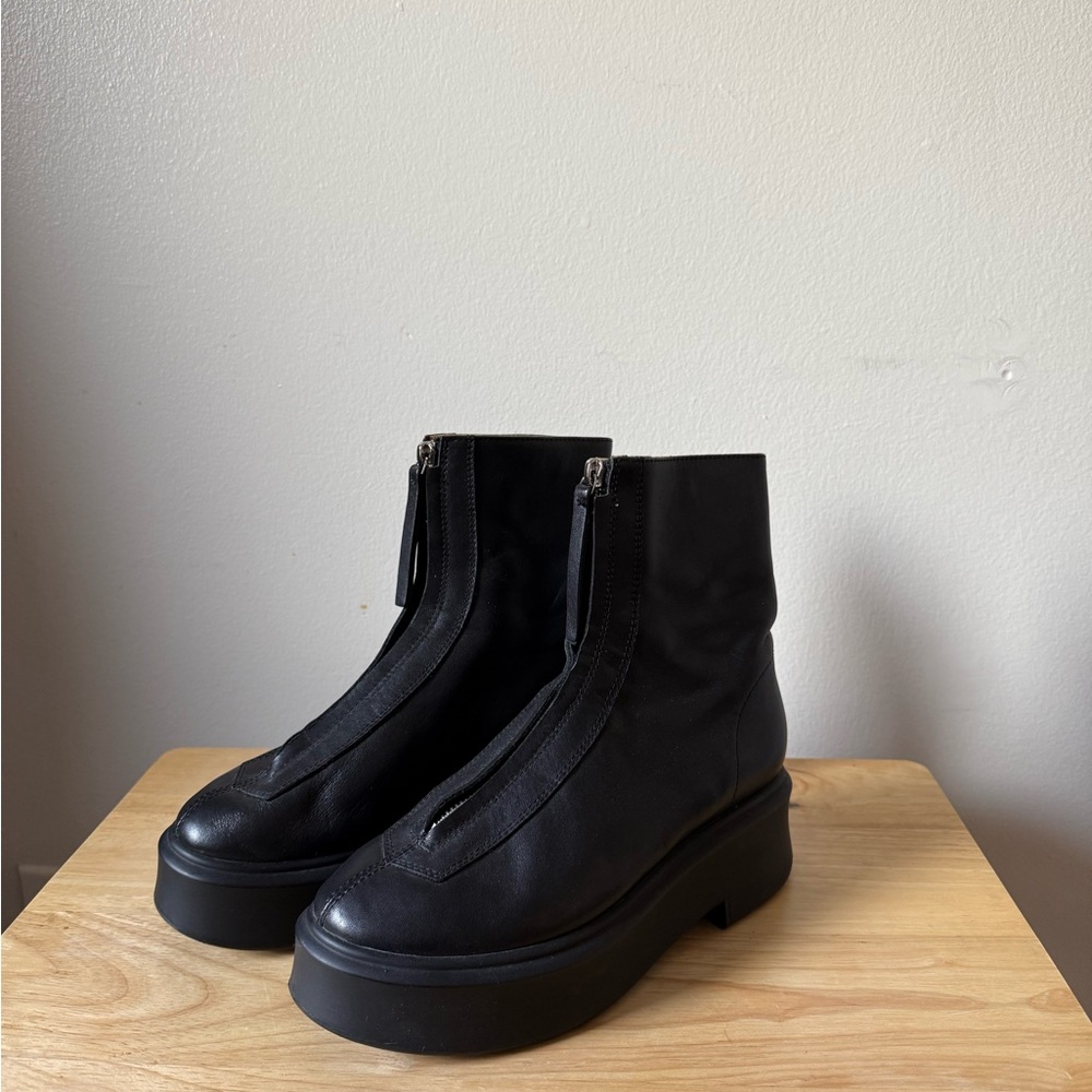 Black platform leather boots